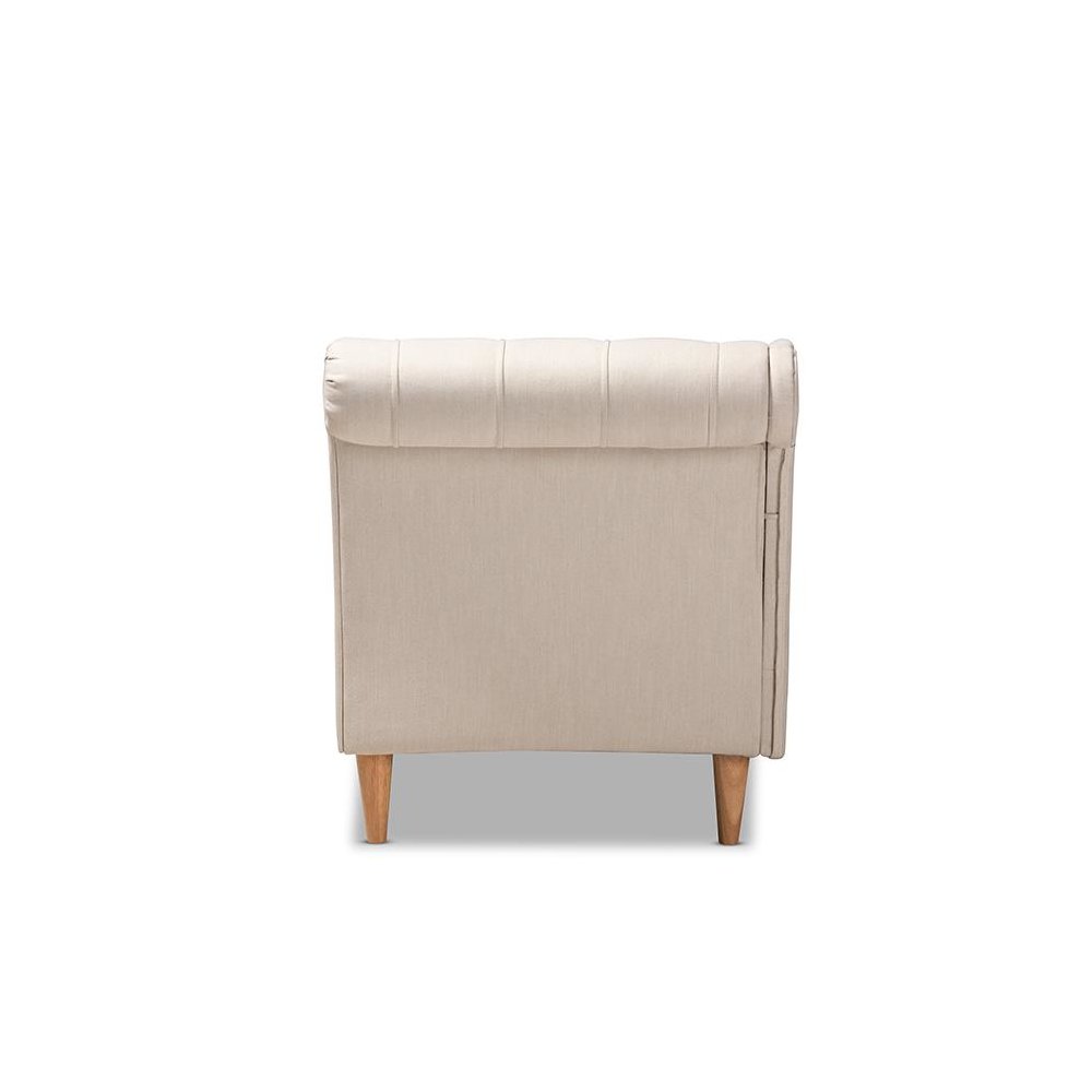 Beige Fabric Upholstered Oak Finished Chaise Lounge. Picture 4