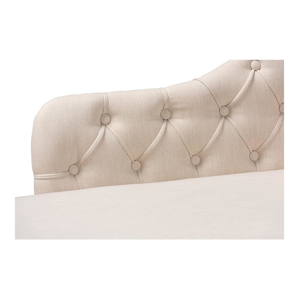 Beige Fabric Upholstered Oak Finished Chaise Lounge. Picture 5