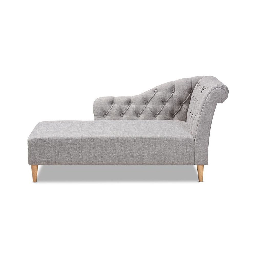 Grey Fabric Upholstered Oak Finished Chaise Lounge. Picture 2