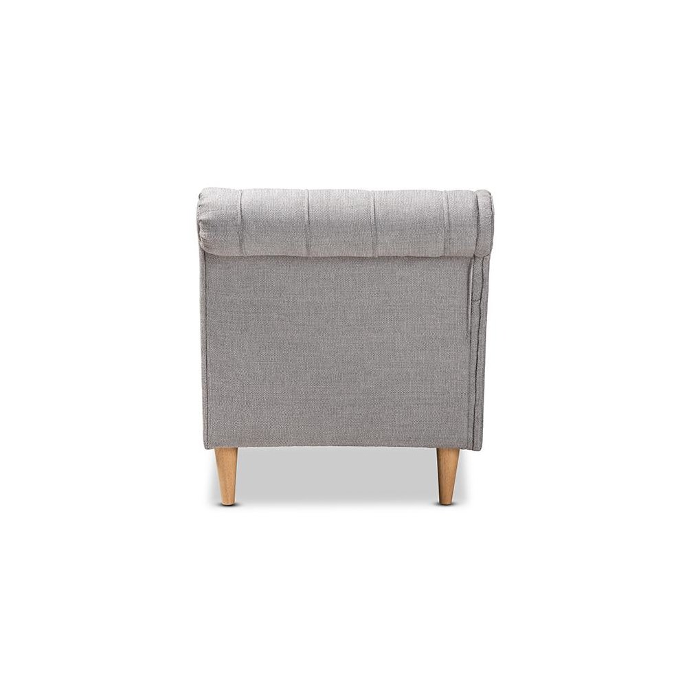 Grey Fabric Upholstered Oak Finished Chaise Lounge. Picture 4