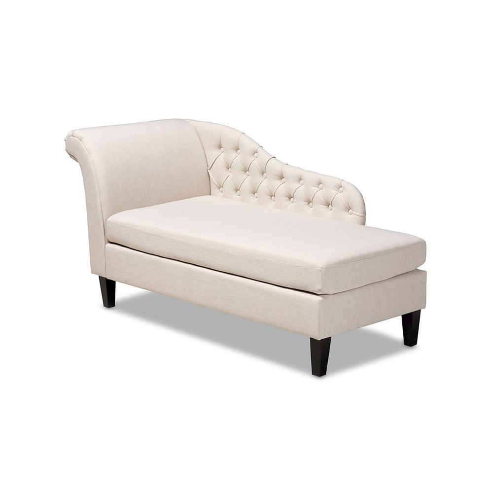 Beige Fabric Upholstered Black Finished Chaise Lounge. Picture 1
