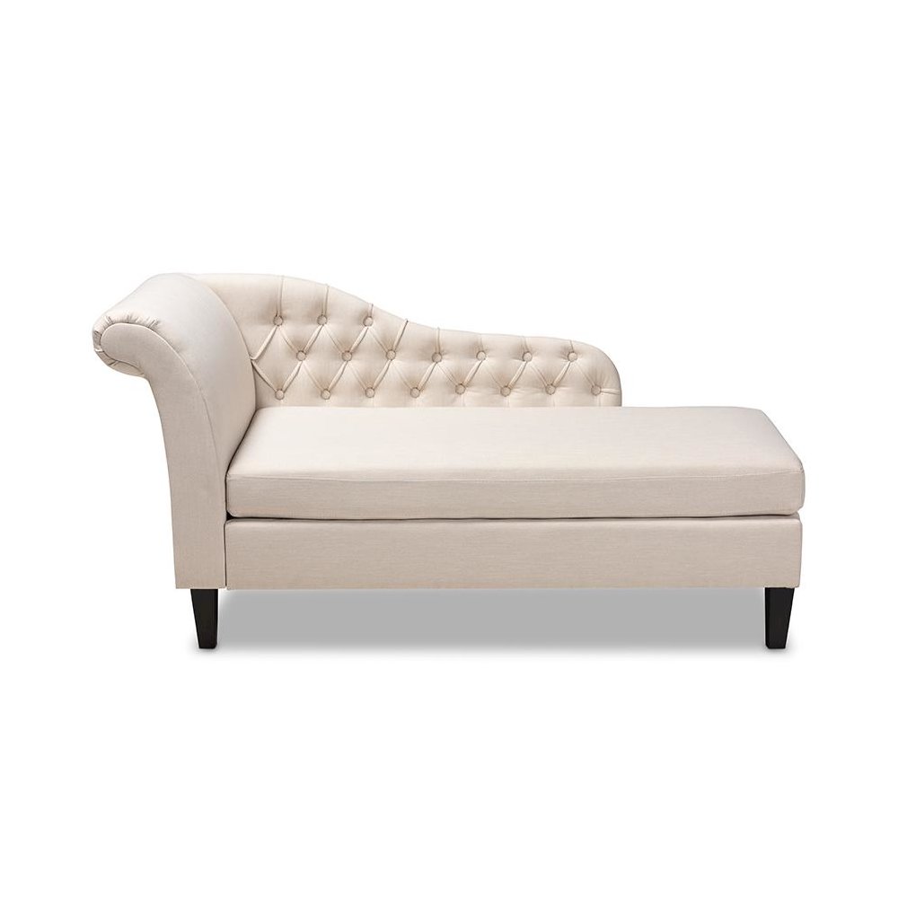 Beige Fabric Upholstered Black Finished Chaise Lounge. Picture 2