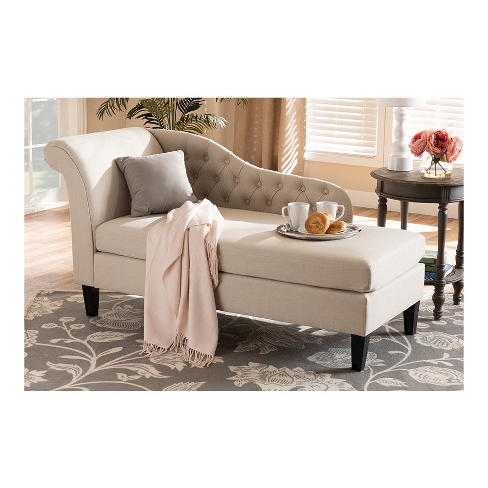 Beige Fabric Upholstered Black Finished Chaise Lounge. Picture 7