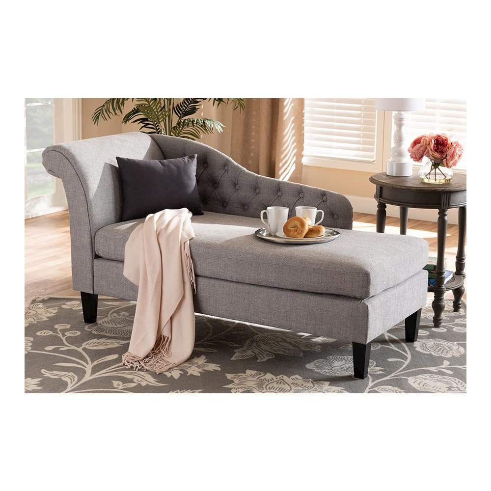 Grey Fabric Upholstered Black Finished Chaise Lounge. Picture 7