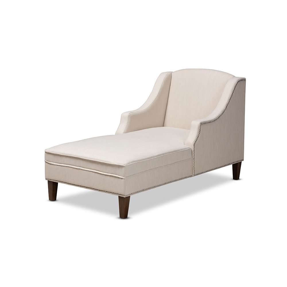 Beige Fabric Upholstered Wenge Brown Finished Chaise Lounge. Picture 1