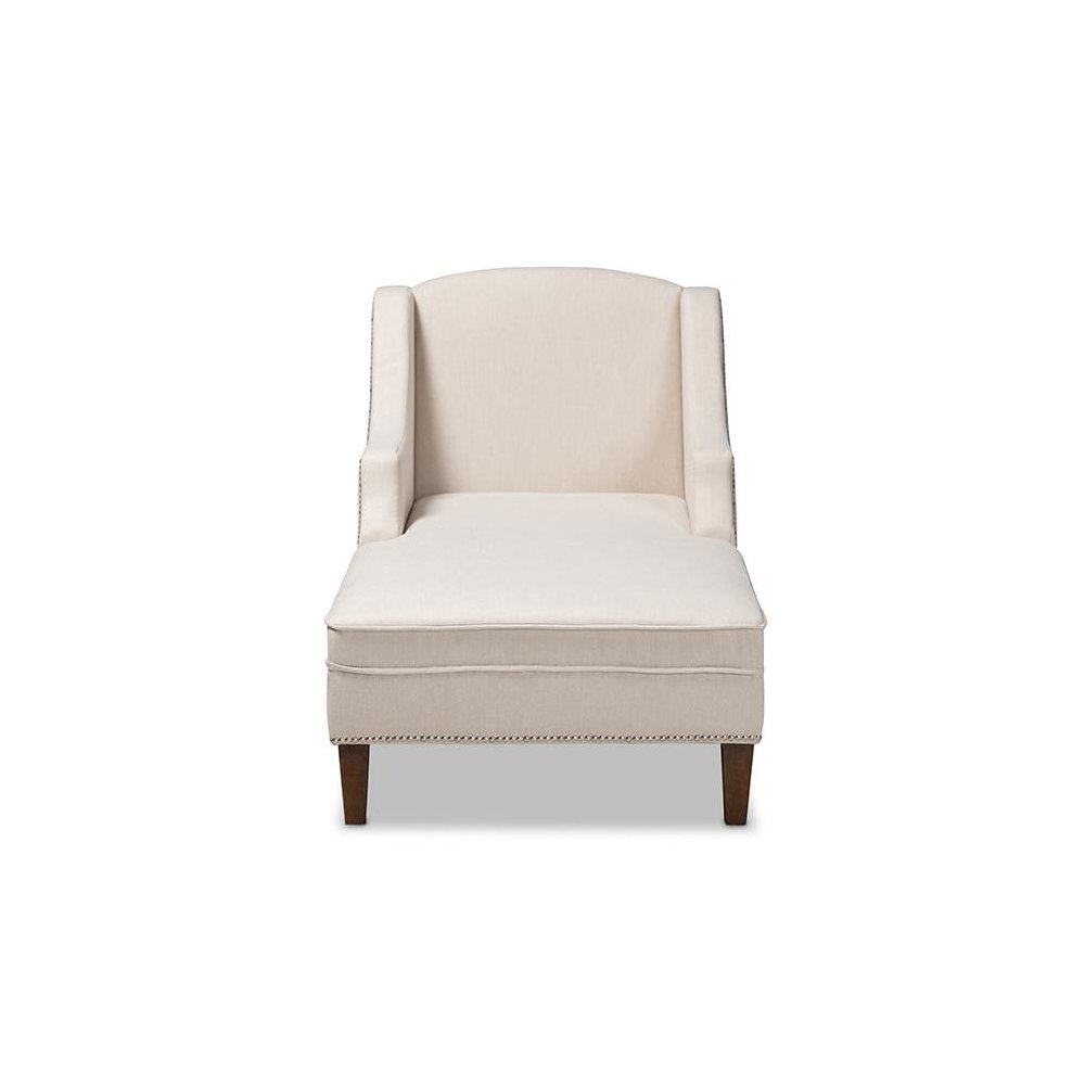 Beige Fabric Upholstered Wenge Brown Finished Chaise Lounge. Picture 2
