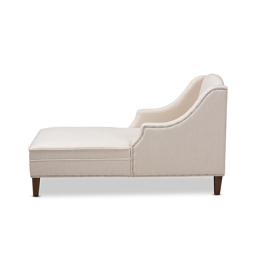 Beige Fabric Upholstered Wenge Brown Finished Chaise Lounge. Picture 3
