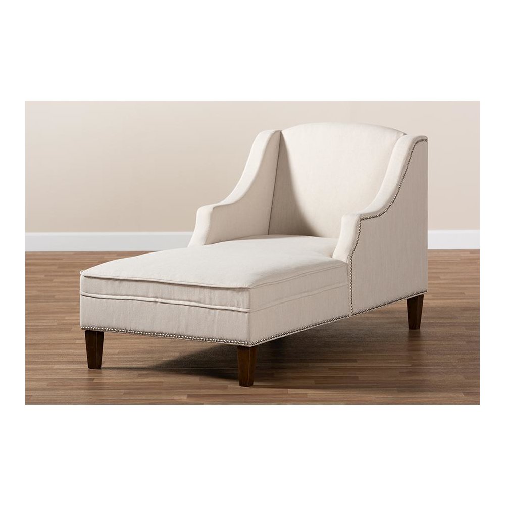Beige Fabric Upholstered Wenge Brown Finished Chaise Lounge. Picture 8