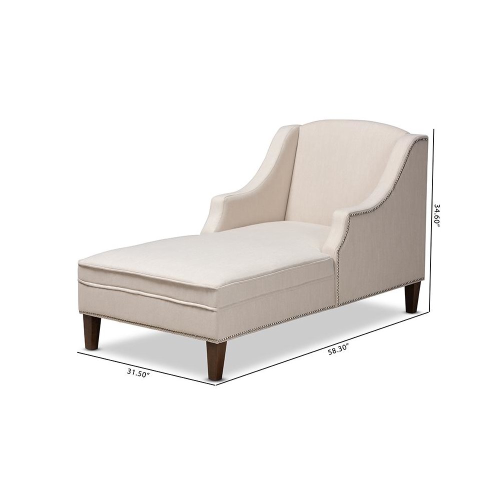 Beige Fabric Upholstered Wenge Brown Finished Chaise Lounge. Picture 9