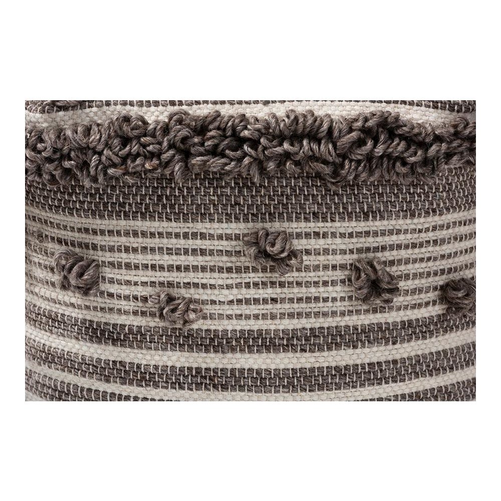 Eligah Moroccan Inspired Ivory and Brown Handwoven Wool Pouf Ottoman. Picture 3