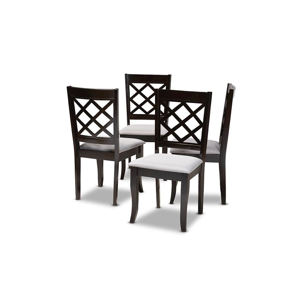 Grey Fabric Upholstered Espresso Brown Finished Wood Dining Chair Set of 4. Picture 1