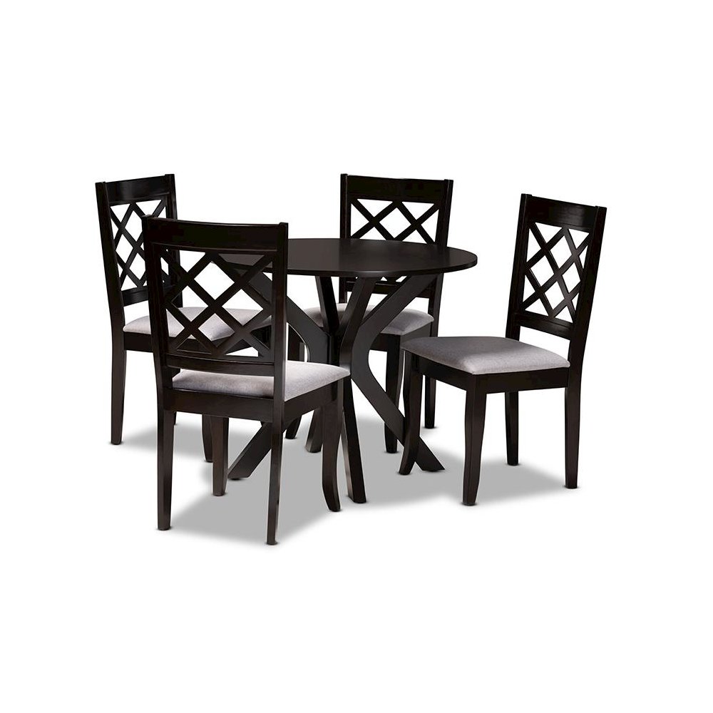 Grey Fabric Upholstered and Dark Brown Finished Wood 5-Piece Dining Set. Picture 1