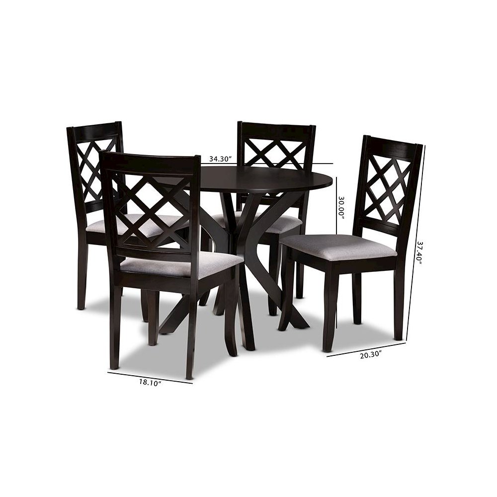 Grey Fabric Upholstered and Dark Brown Finished Wood 5-Piece Dining Set. Picture 9