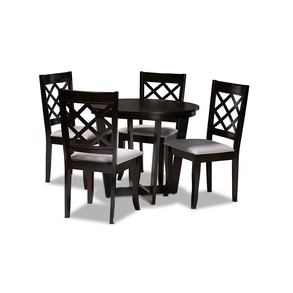Grey Fabric Upholstered and Dark Brown Finished Wood 5-Piece Dining Set. Picture 1