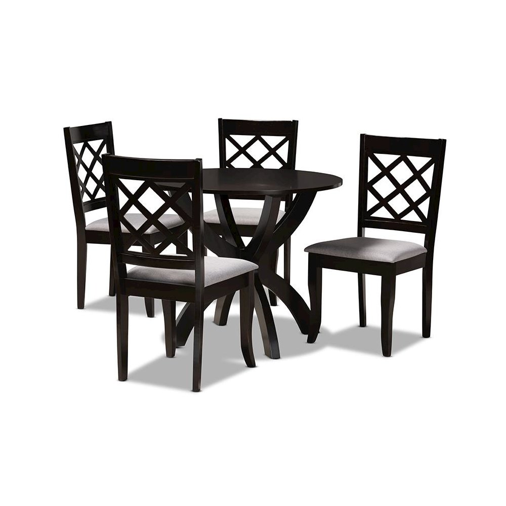 Grey Fabric Upholstered and Dark Brown Finished Wood 5-Piece Dining Set. Picture 1