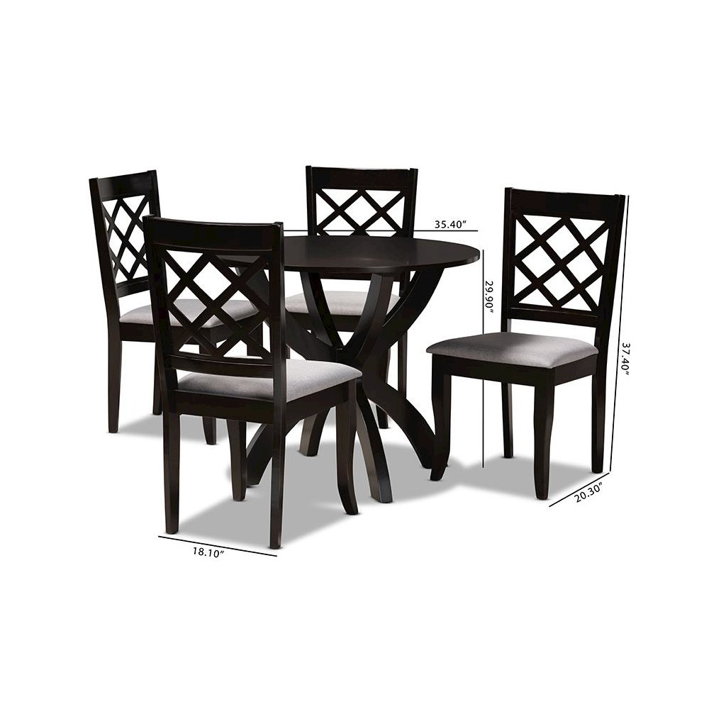 Grey Fabric Upholstered and Dark Brown Finished Wood 5-Piece Dining Set. Picture 9