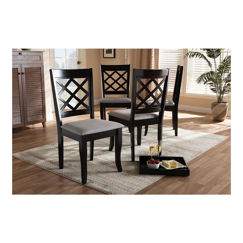 Grey Fabric Upholstered Espresso Brown Finished Wood Dining Chair Set of 4. Picture 4