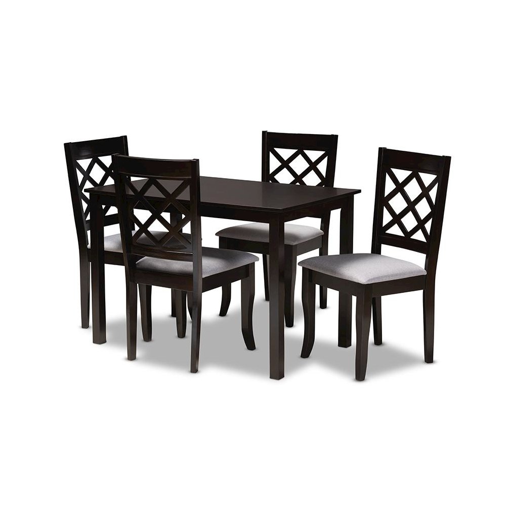 Grey Fabric Upholstered Espresso Brown Finished 5-Piece Wood Dining Set. Picture 1