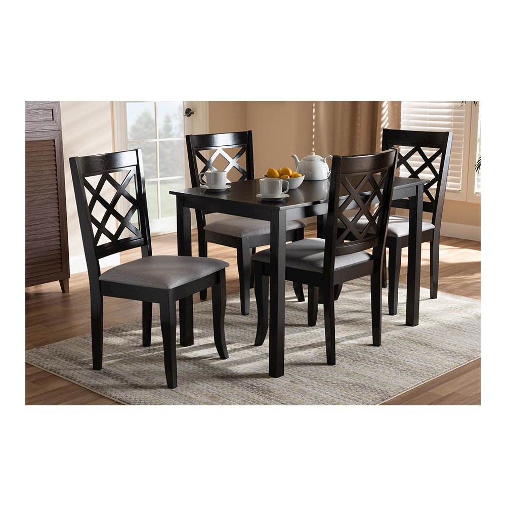 Grey Fabric Upholstered Espresso Brown Finished 5-Piece Wood Dining Set. Picture 5