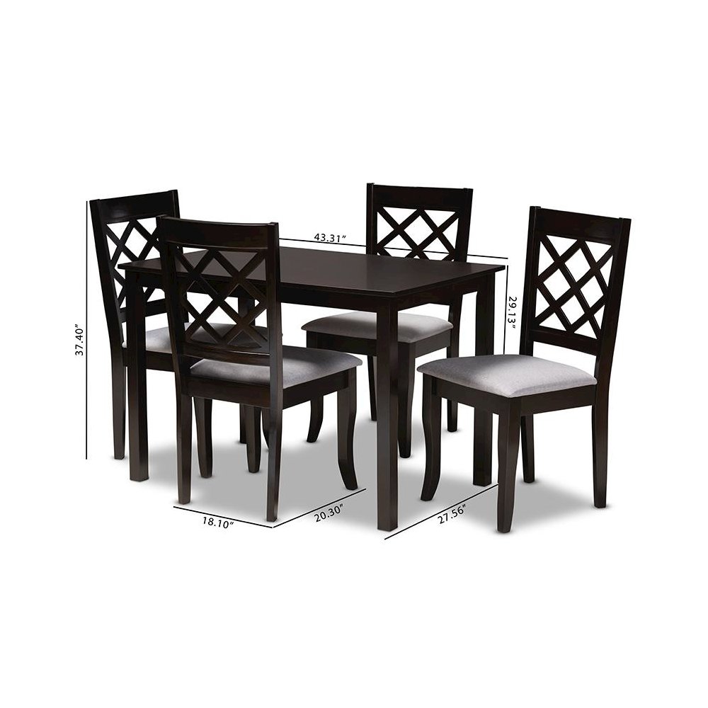 Grey Fabric Upholstered Espresso Brown Finished 5-Piece Wood Dining Set. Picture 7