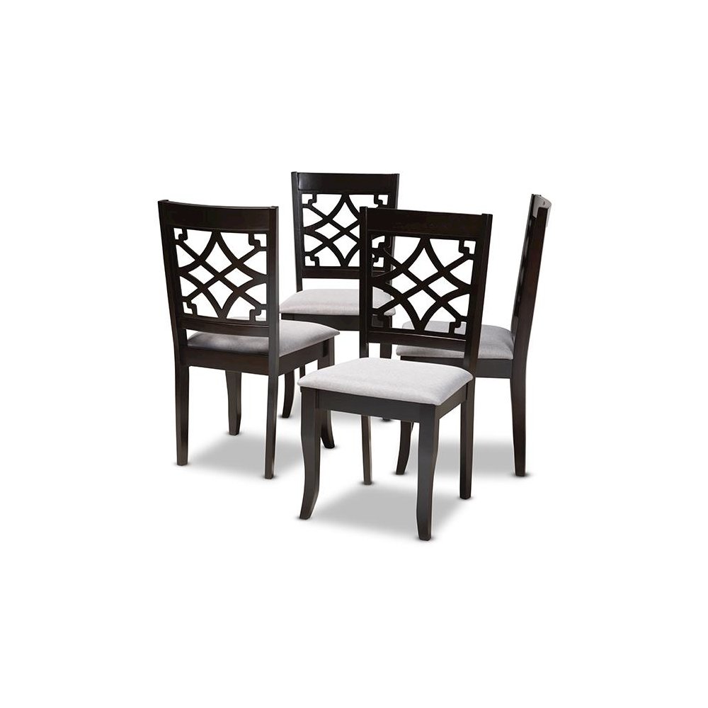 Grey Fabric Upholstered Espresso Brown Finished Wood Dining Chair Set of 4. Picture 1