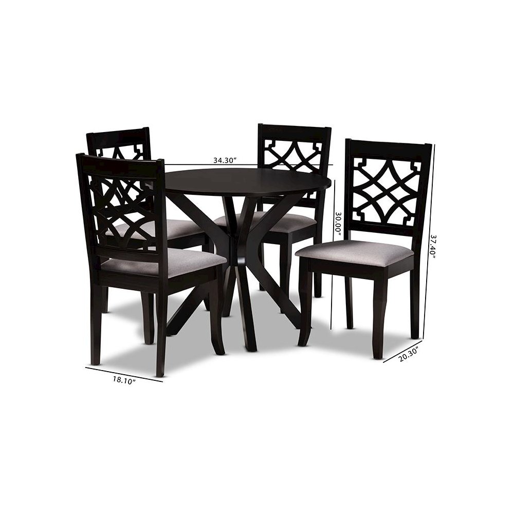 Grey Fabric Upholstered and Dark Brown Finished Wood 5-Piece Dining Set. Picture 8