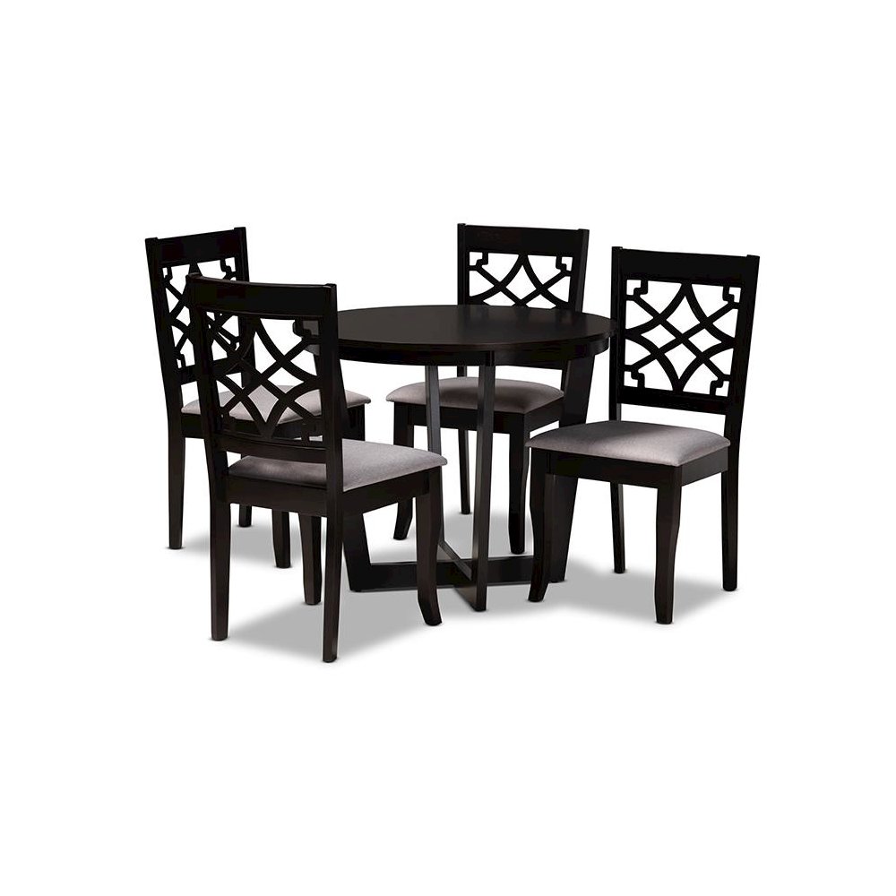 Grey Fabric Upholstered and Dark Brown Finished Wood 5-Piece Dining Set. Picture 1