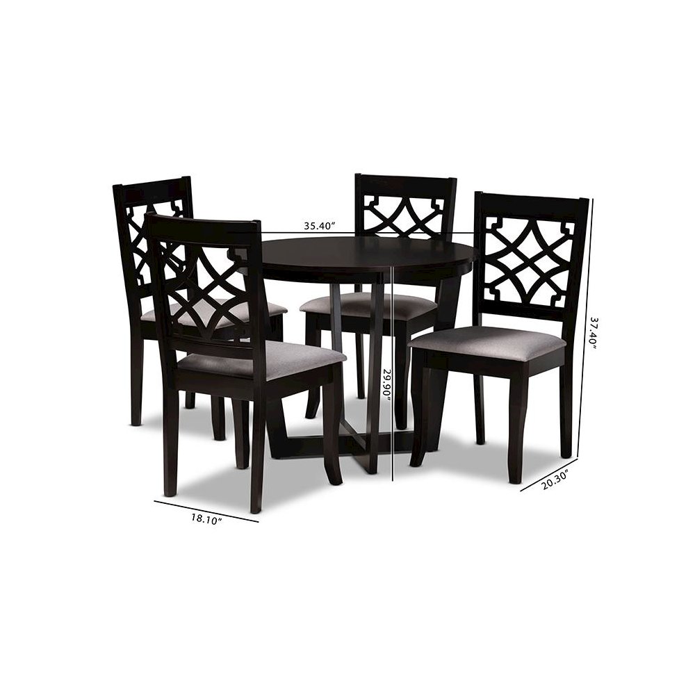 Grey Fabric Upholstered and Dark Brown Finished Wood 5-Piece Dining Set. Picture 8