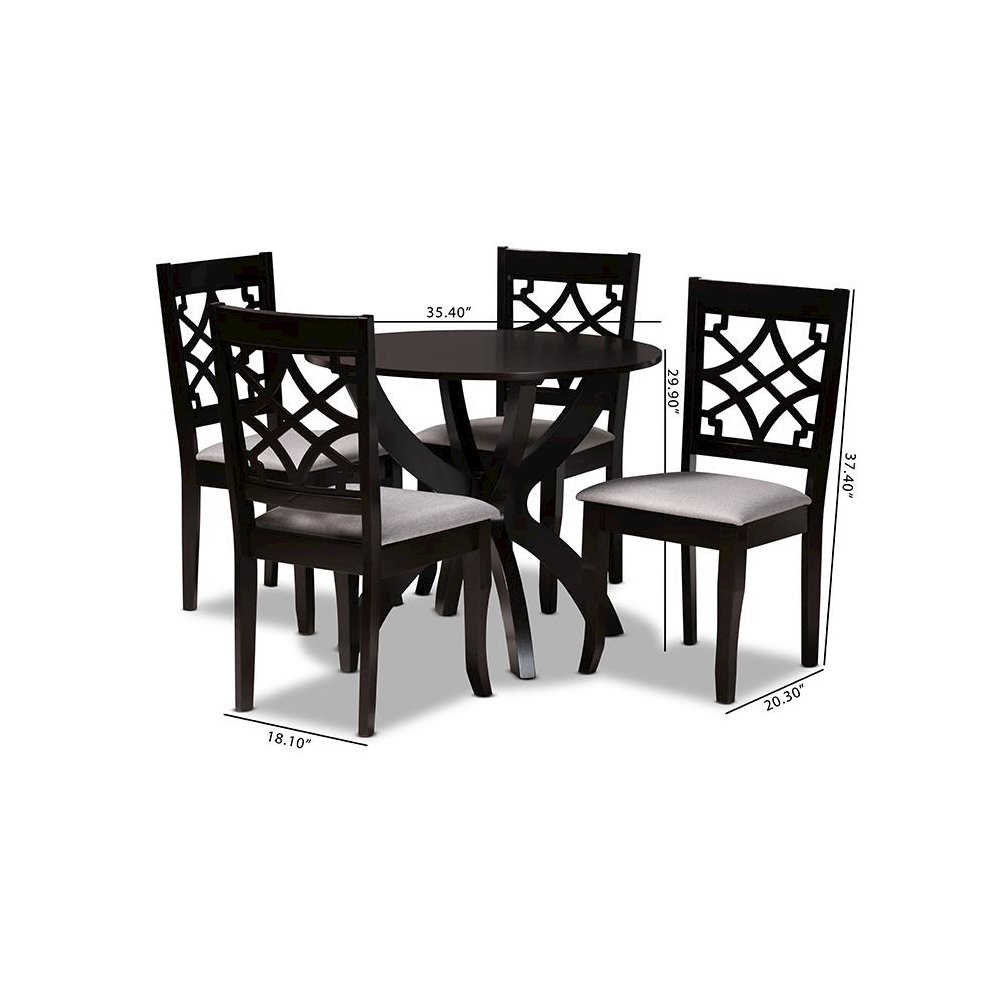 Grey Fabric Upholstered and Dark Brown Finished Wood 5-Piece Dining Set. Picture 8
