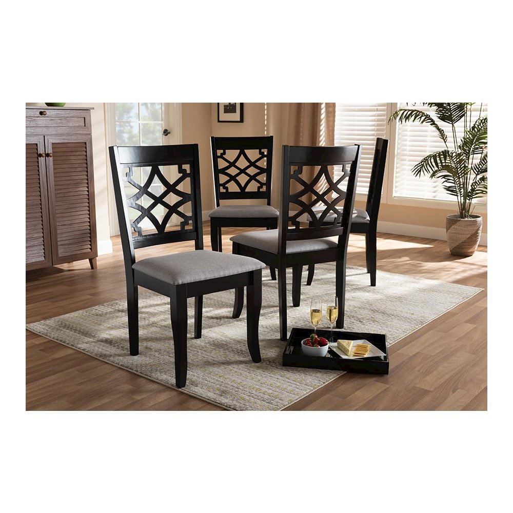 Grey Fabric Upholstered Espresso Brown Finished Wood Dining Chair Set of 4. Picture 4