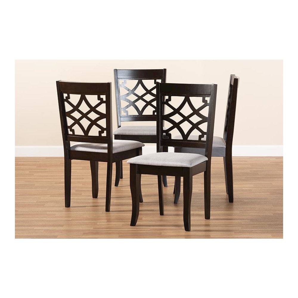 Grey Fabric Upholstered Espresso Brown Finished Wood Dining Chair Set of 4. Picture 5