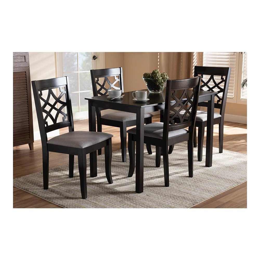 Grey Fabric Upholstered Espresso Brown Finished 5-Piece Wood Dining Set. Picture 5