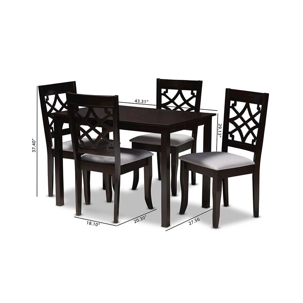 Grey Fabric Upholstered Espresso Brown Finished 5-Piece Wood Dining Set. Picture 7