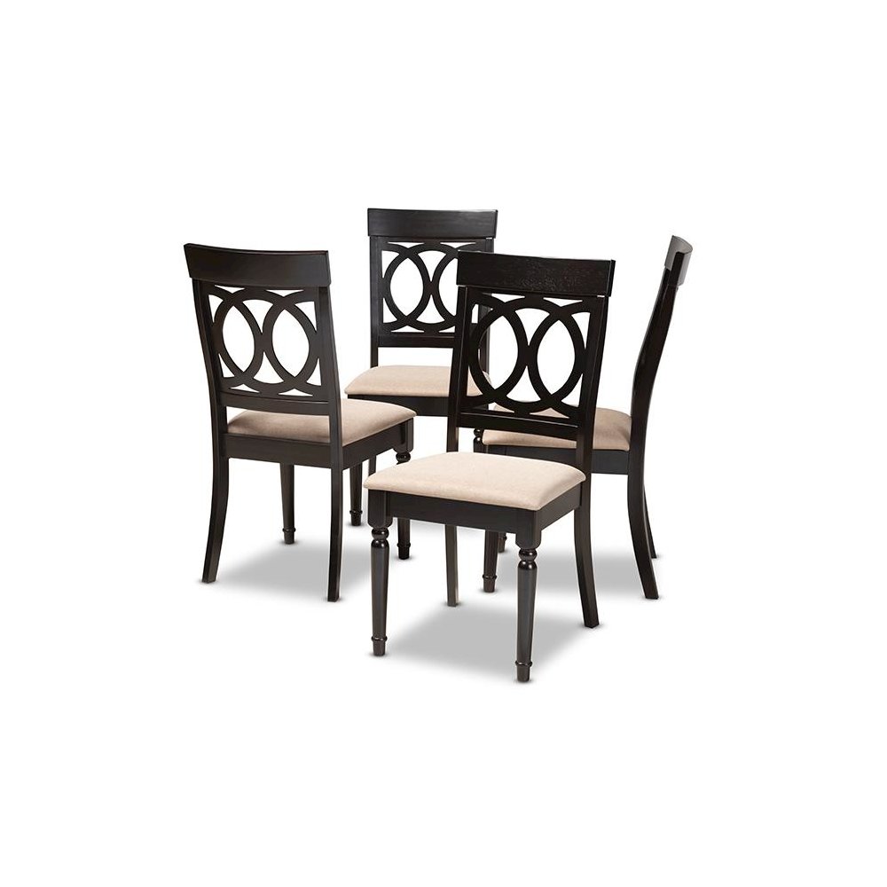 Sand Fabric Upholstered Espresso Brown Finished Wood Dining Chair Set of 4. Picture 1