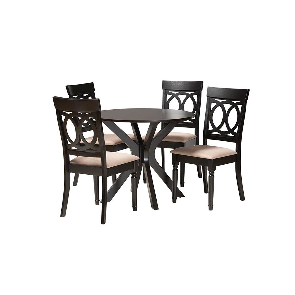 Jessie Modern Sand Fabric and Dark Brown Finished Wood 5-Piece Dining Set. Picture 1