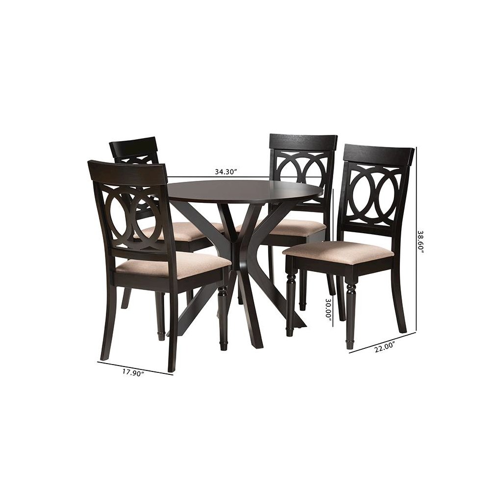 Jessie Modern Sand Fabric and Dark Brown Finished Wood 5-Piece Dining Set. Picture 10