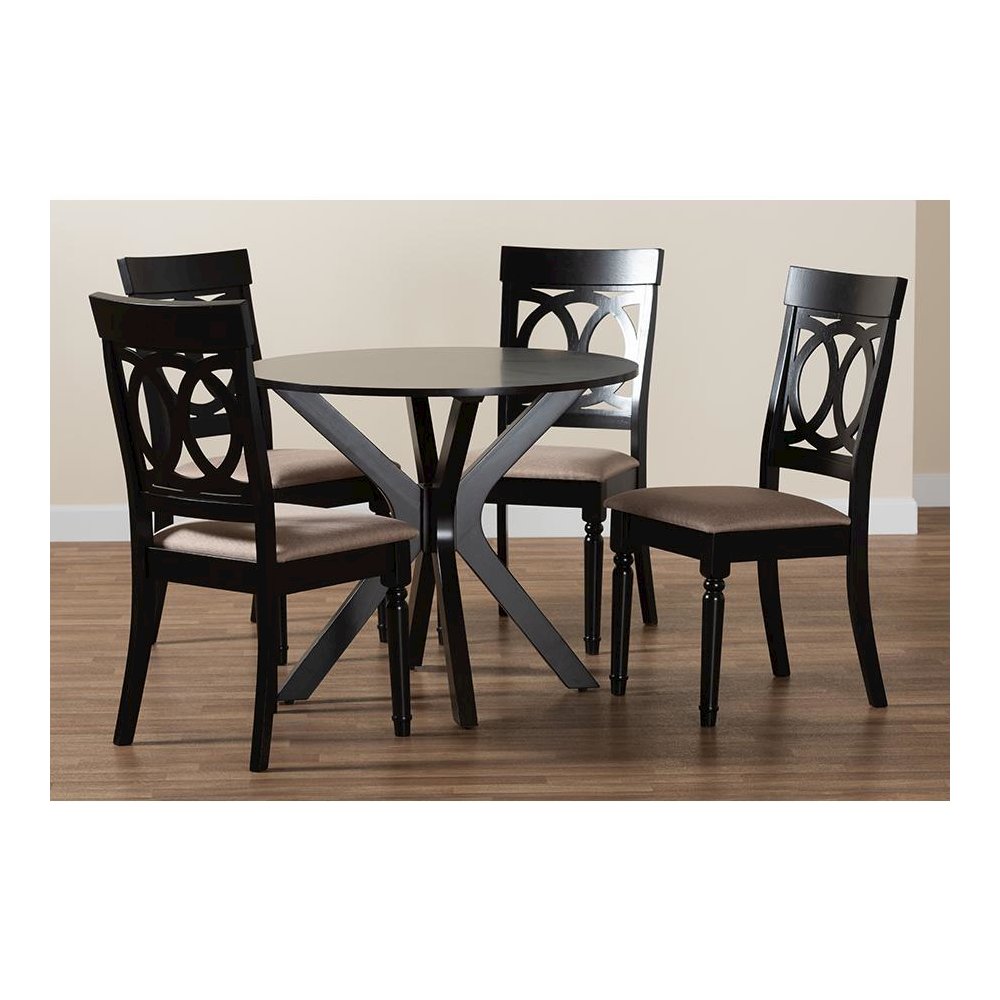 Jessie Modern Sand Fabric and Dark Brown Finished Wood 5-Piece Dining Set. Picture 9