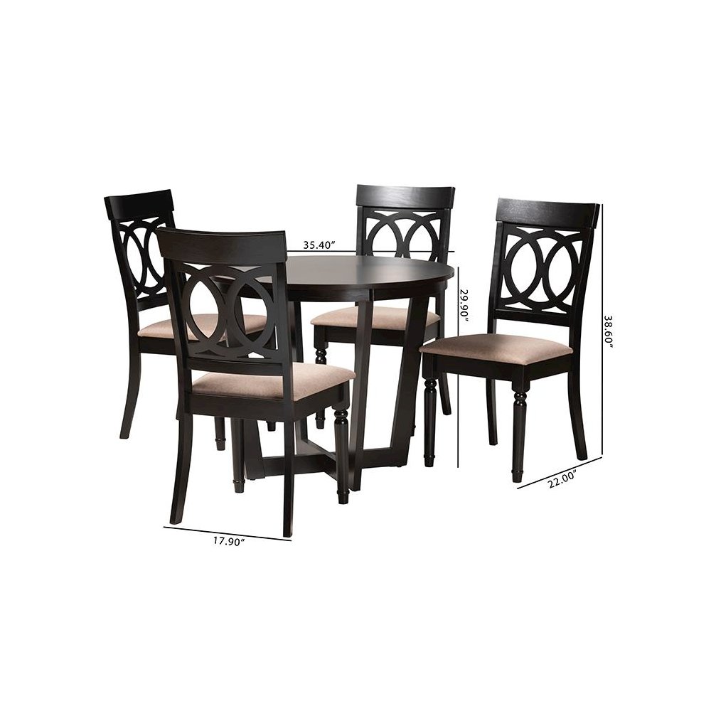 Estelle Modern Beige Fabric and Dark Brown Finished Wood 5-Piece Dining Set. Picture 10