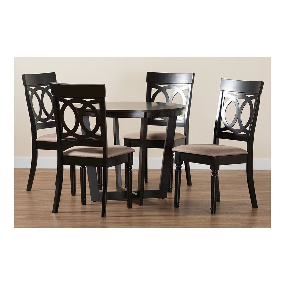 Estelle Modern Beige Fabric and Dark Brown Finished Wood 5-Piece Dining Set. Picture 9