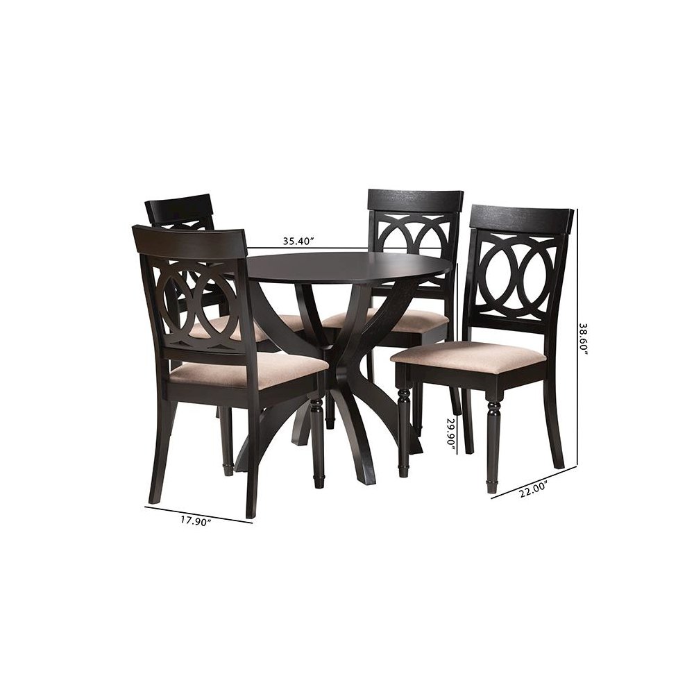 Velia Modern Sand Fabric and Dark Brown Finished Wood 5-Piece Dining Set. Picture 10