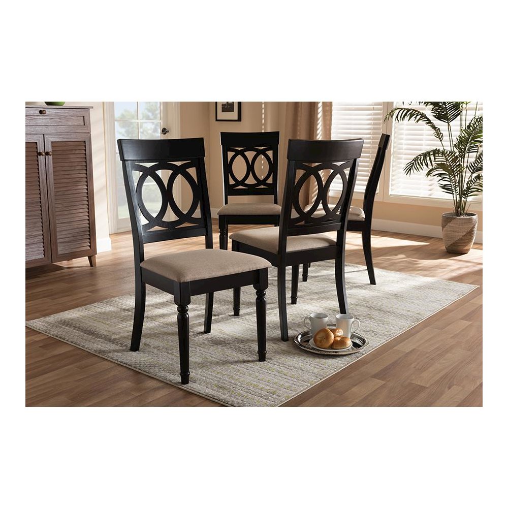 Sand Fabric Upholstered Espresso Brown Finished Wood Dining Chair Set of 4. Picture 4