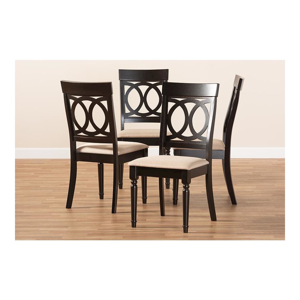 Sand Fabric Upholstered Espresso Brown Finished Wood Dining Chair Set of 4. Picture 5