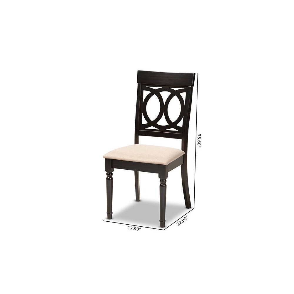 Sand Fabric Upholstered Espresso Brown Finished Wood Dining Chair Set of 4. Picture 6