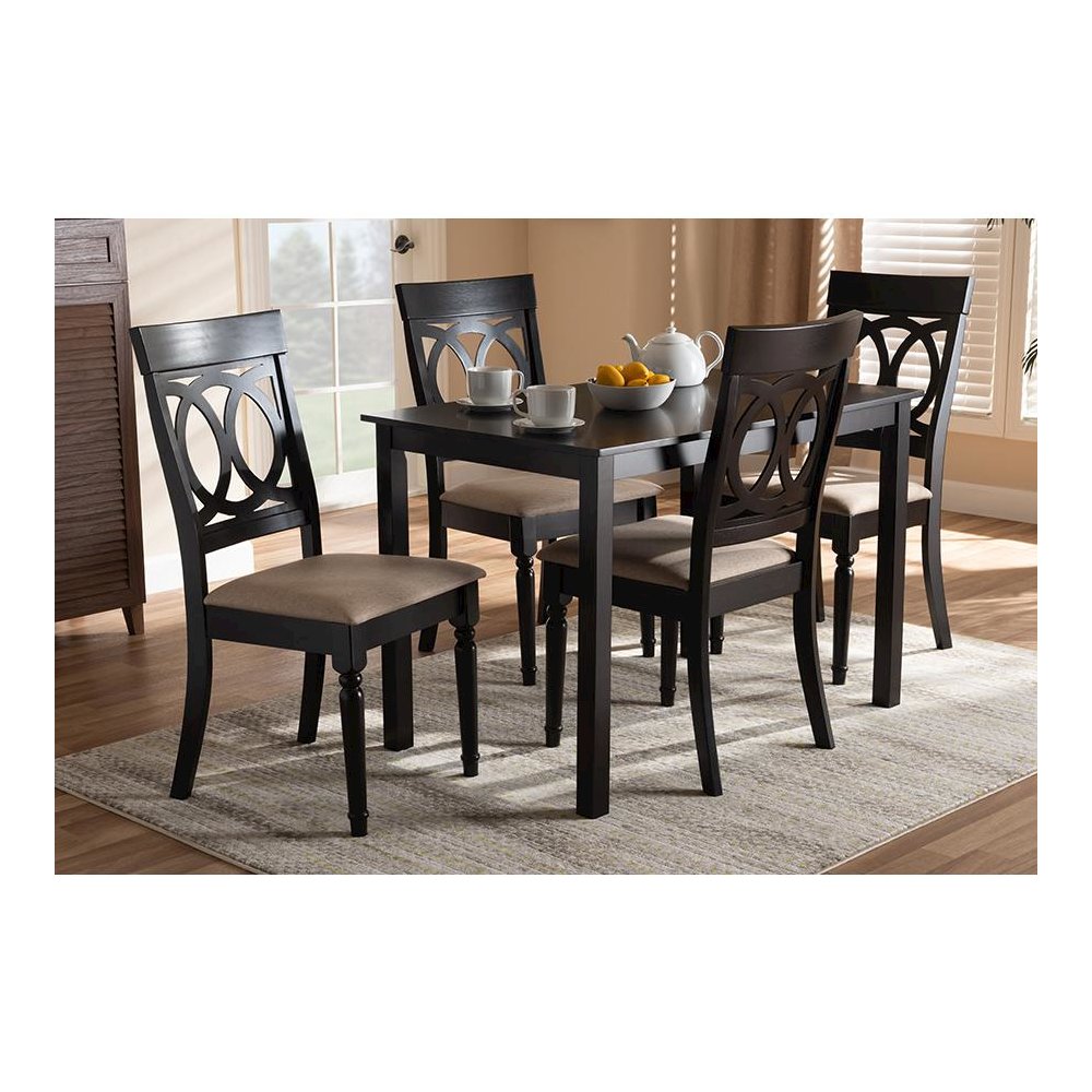 Sand Fabric Upholstered Espresso Brown Finished 5-Piece Wood Dining Set. Picture 5