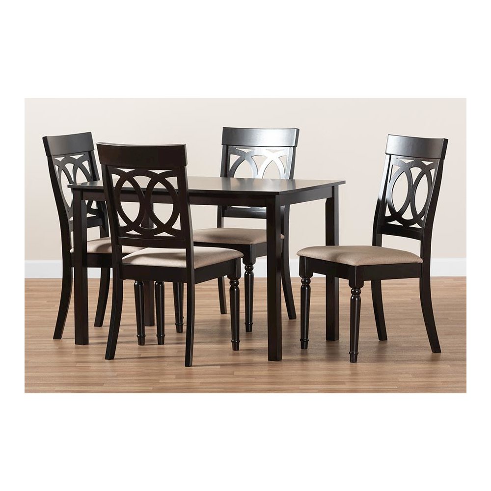 Sand Fabric Upholstered Espresso Brown Finished 5-Piece Wood Dining Set. Picture 6