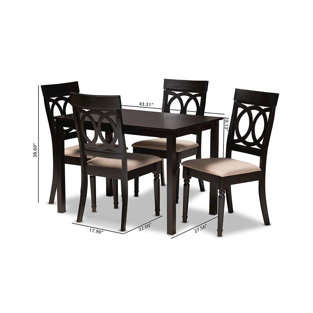 Sand Fabric Upholstered Espresso Brown Finished 5-Piece Wood Dining Set. Picture 7