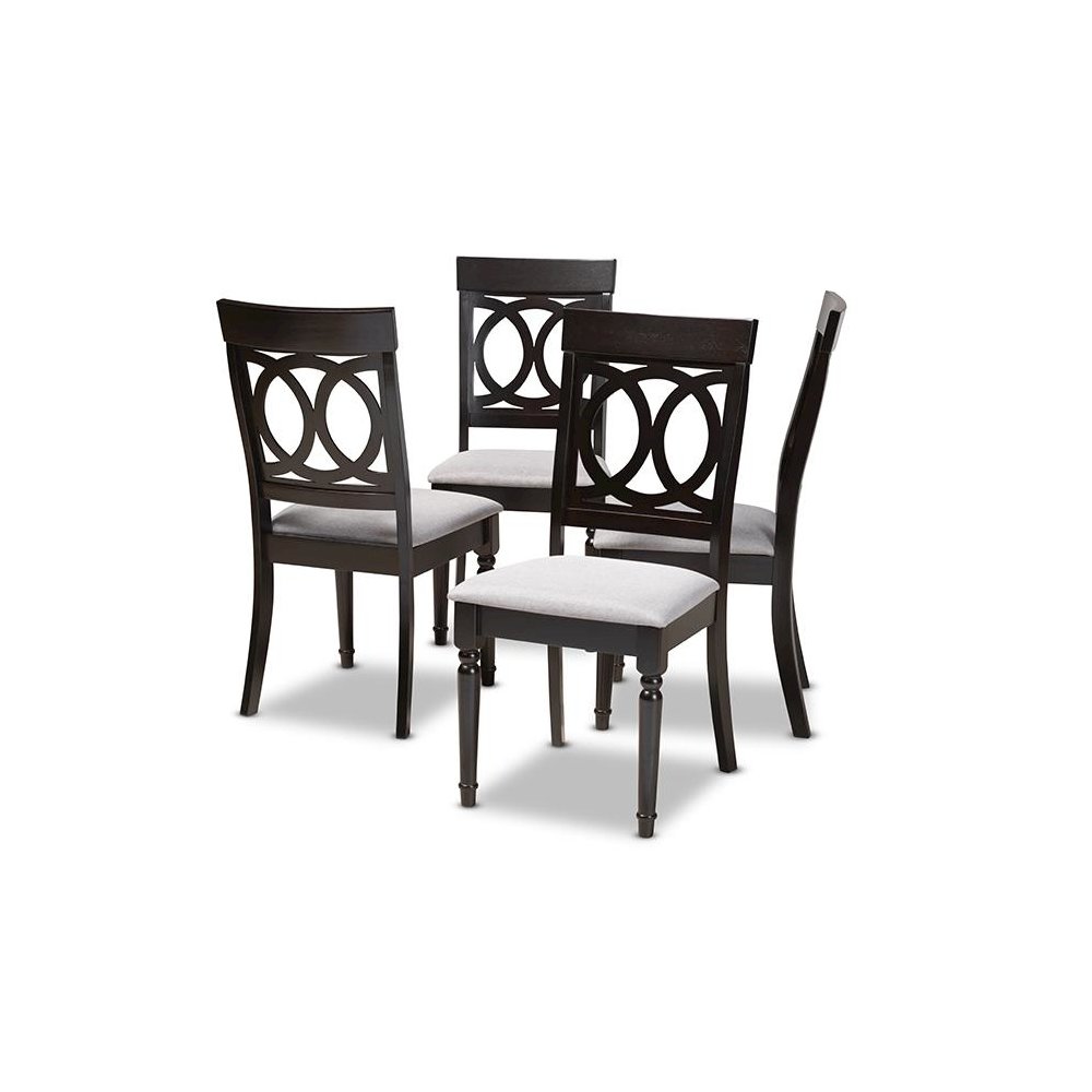 Grey Fabric Upholstered Espresso Brown Finished Wood Dining Chair Set of 4. Picture 1