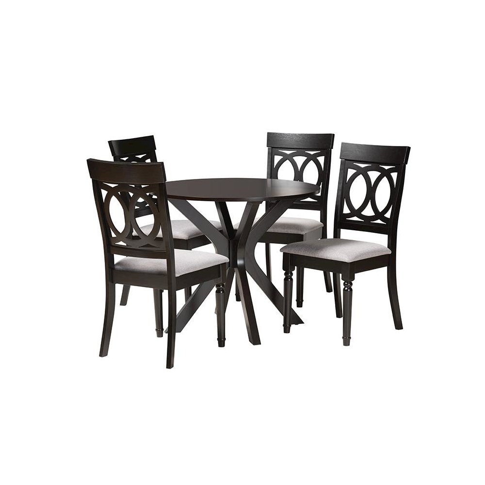 Jessie Modern Grey Fabric and Dark Brown Finished Wood 5-Piece Dining Set. Picture 1