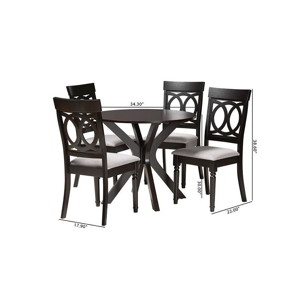 Jessie Modern Grey Fabric and Dark Brown Finished Wood 5-Piece Dining Set. Picture 10