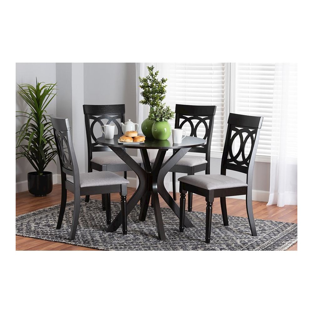 Jessie Modern Grey Fabric and Dark Brown Finished Wood 5-Piece Dining Set. Picture 8